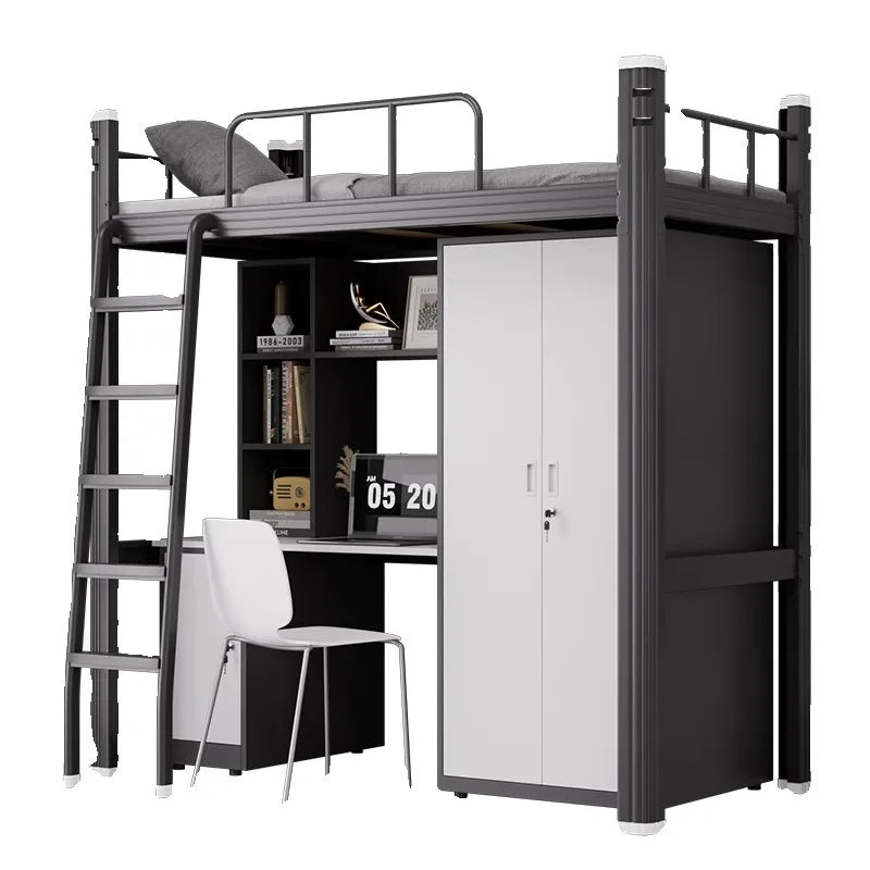 Upper Bed Lower Table Combined Bed College Dormitory Elevated Bed Small Apartment Household Wrought Iron Bed Apartment Bed