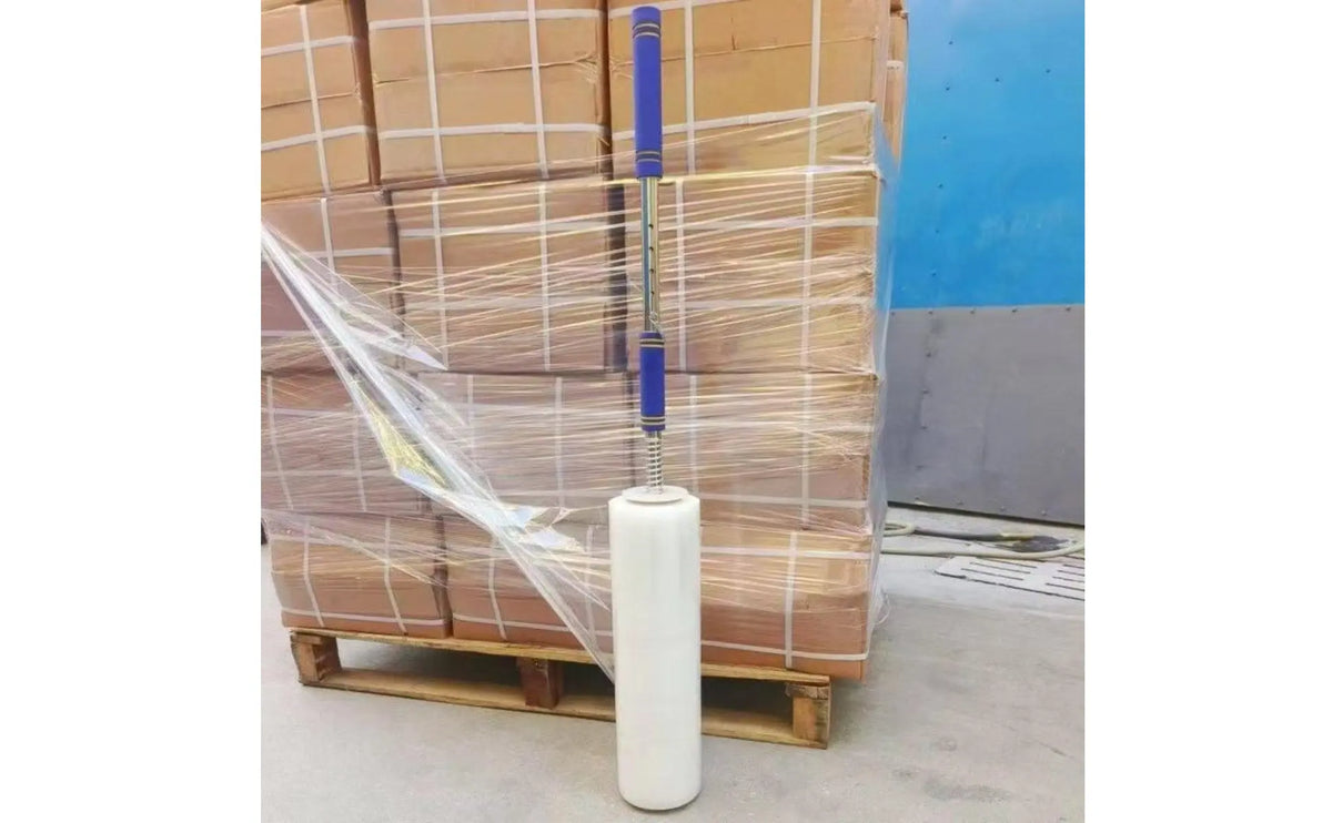 Long Handle Stretch Wrap Dispenser Ergonomic Design Handheld Pallet Wrapping Tool Telescopic Film Applicator Sturdy Duty