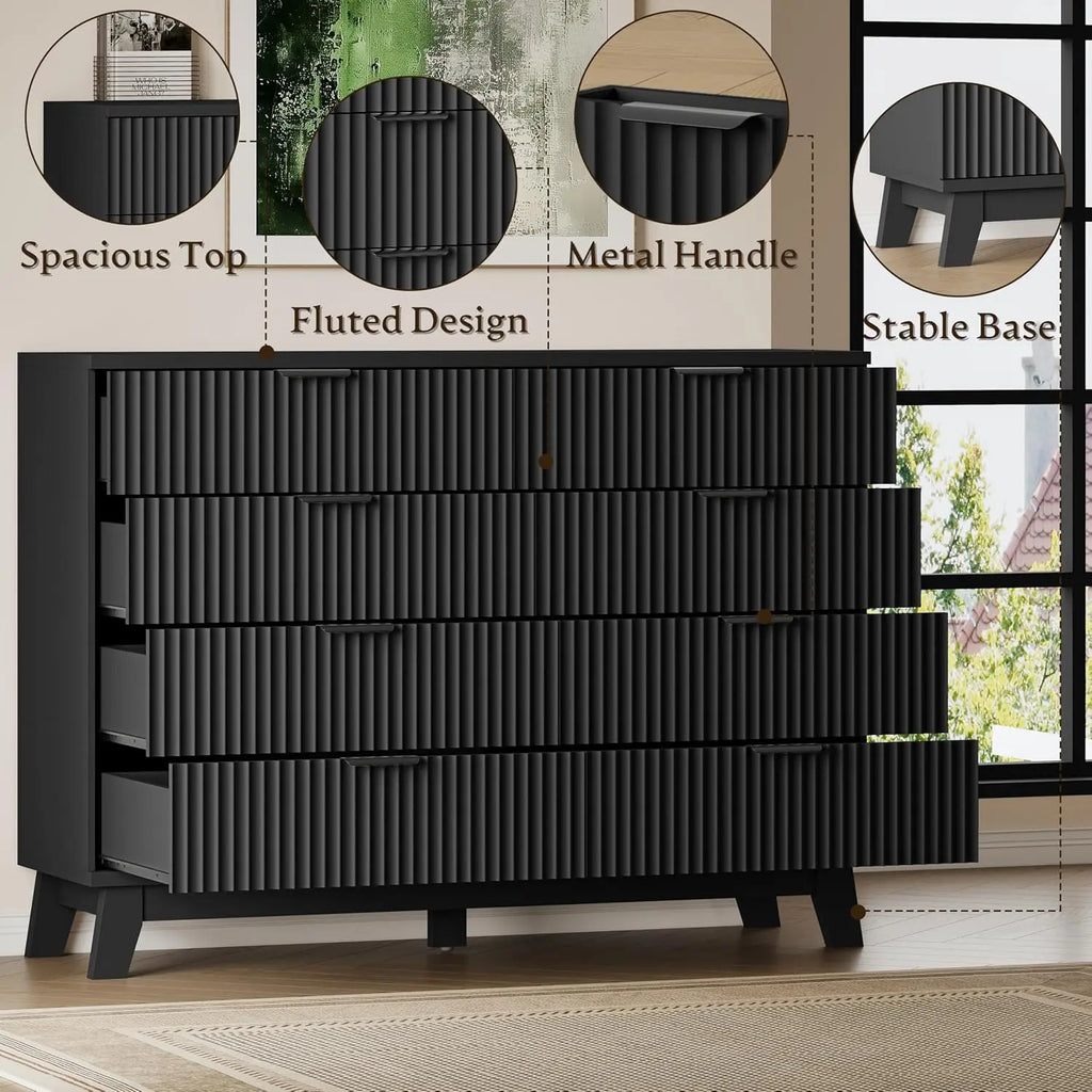 53" 8-Drawer Dresser, Modern Wood Highboy With Metal Slides & Handles, Anti-Tip Kit, Storage For Bedroom Closet, Customized