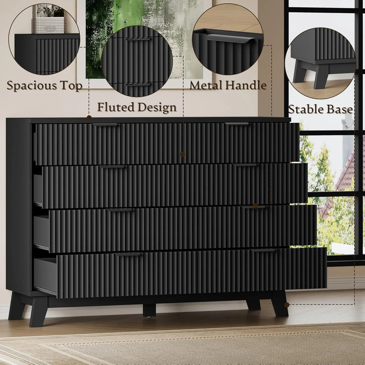 53" 8-Drawer Dresser, Modern Wood Highboy With Metal Slides & Handles, Anti-Tip Kit, Storage For Bedroom Closet, Customized