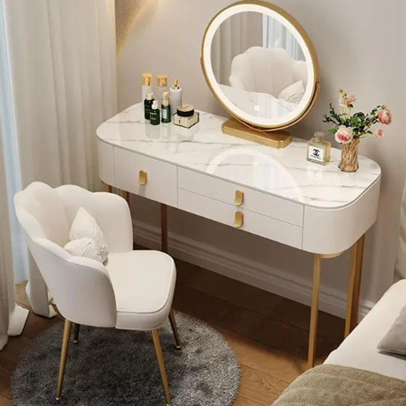 Led Light Mirror Dressing Table Desk Drawers French Wood Vintage Elegant Makeup Vanity Luxury Modern Storage Pink Furniture