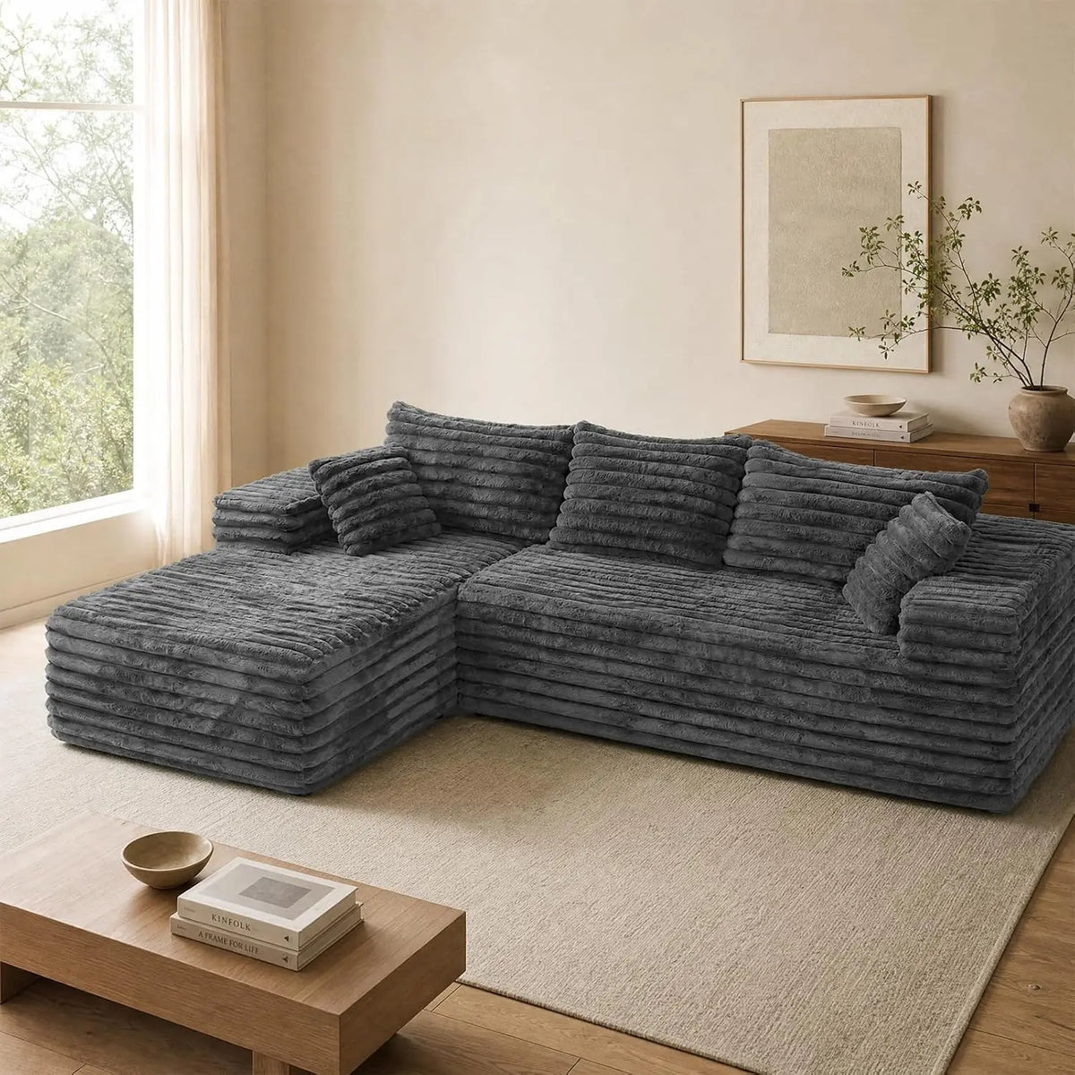 102.4" L-Shaped Boneless Cloud Modular Sectional Sofa With Chaise For Living Room, Customized
