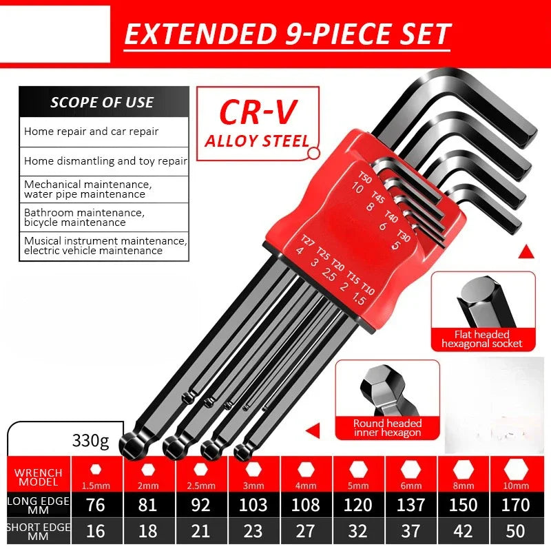 Allen Key Set，Allen Hex Wrench Screwdriver Set With Sleev Universal Torque Long Metric,for Motorcycles, Bicycles