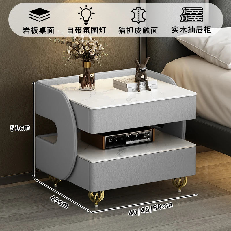 Modern Designer Nightstands With Lock Minimalist Premium Aesthetic Bedside Table Metal Legs Glamour Table De Nuit Furnitures