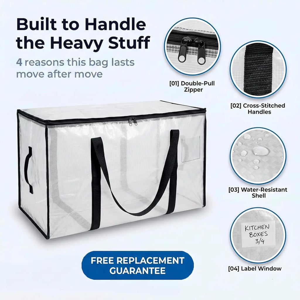 Oversized Moving Bags or Storage Bag, Large Moving Boxes with Backpack Straps, Zippers & Handles, Packing Bags for Moving.