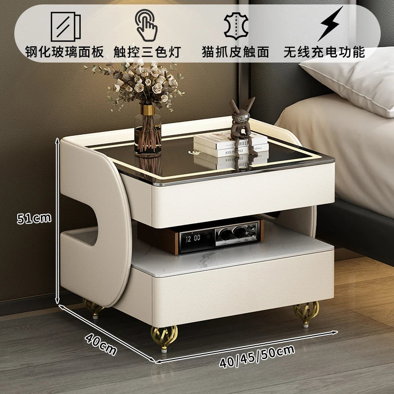 Modern Designer Nightstands With Lock Minimalist Premium Aesthetic Bedside Table Metal Legs Glamour Table De Nuit Furnitures
