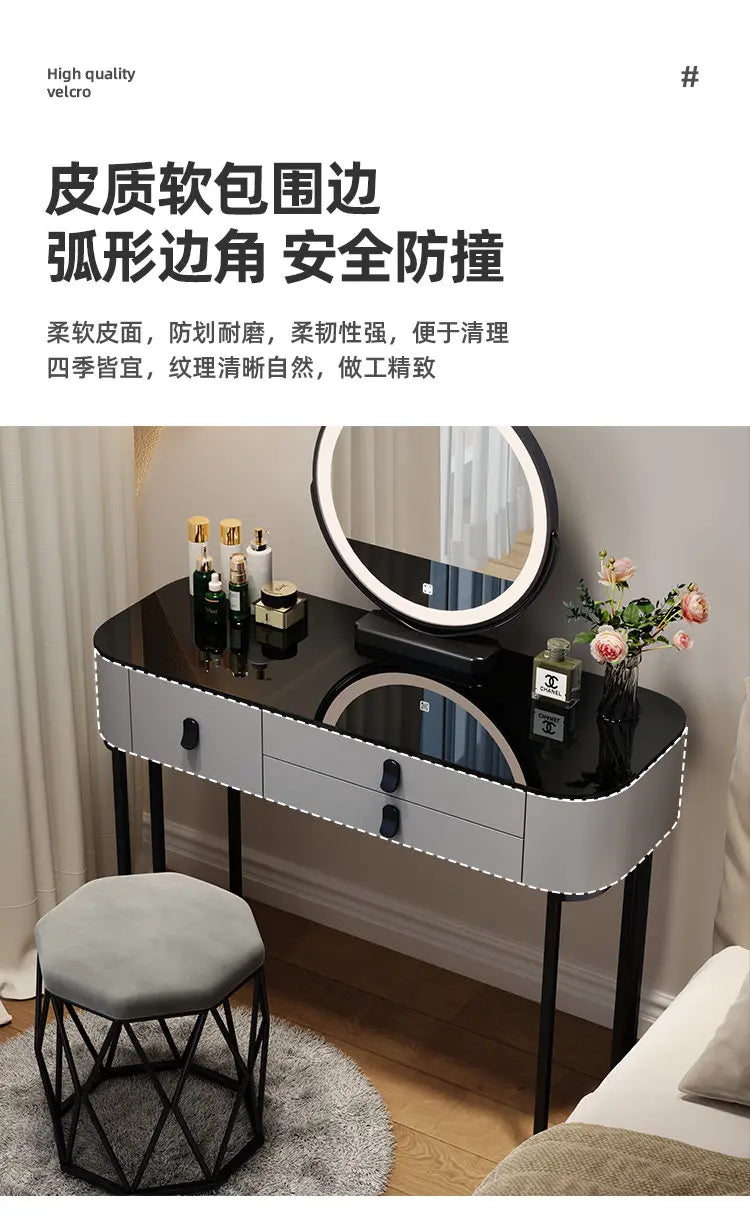 Led Light Mirror Dressing Table Desk Drawers French Wood Vintage Elegant Makeup Vanity Luxury Modern Storage Pink Furniture