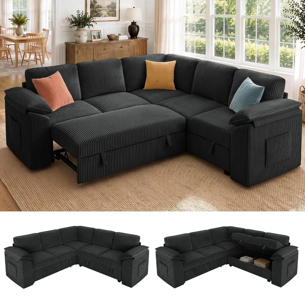 85" Modular Sectional Sleeper Sofa with Pull Out Bed, Black, Customized