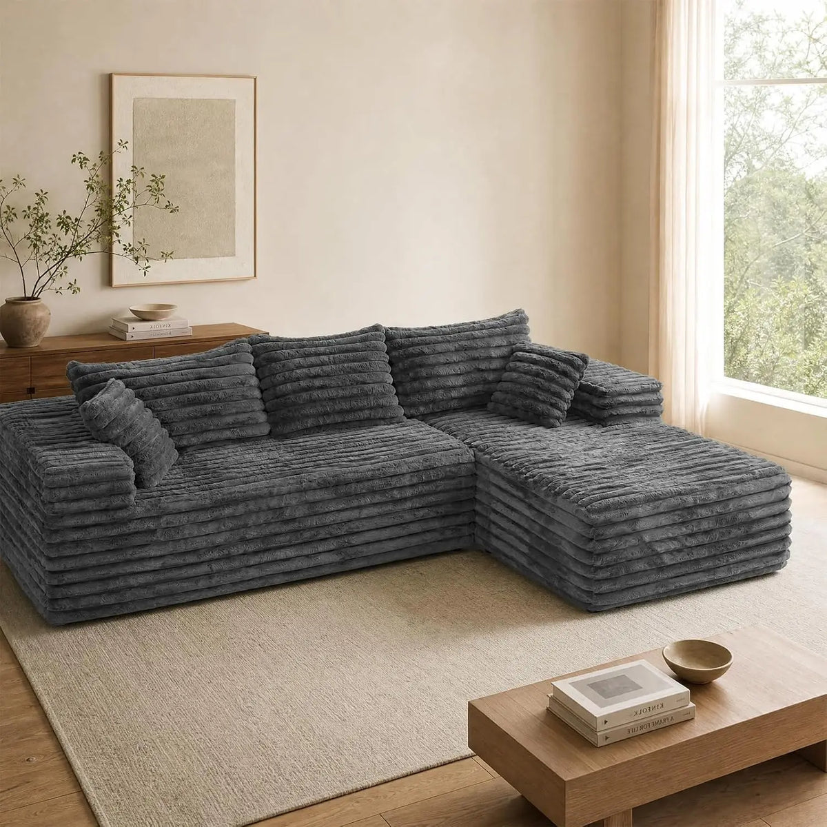 102.4" L-Shaped Boneless Cloud Modular Sectional Sofa With Chaise For Living Room, Customized