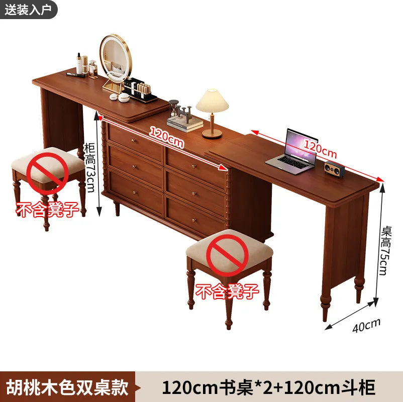 Black Double Dresser Makeup Vanity Vintage Drawers Wooden Long Makeup Vanity Luxury Storage Postazione Trucco Rome Furniture