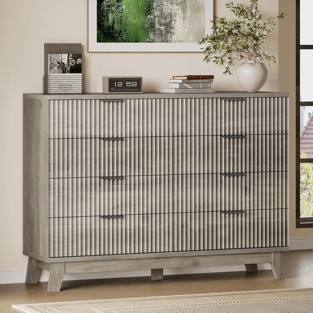 53" 8-Drawer Dresser, Modern Wood Highboy With Metal Slides & Handles, Anti-Tip Kit, Storage For Bedroom Closet, Customized