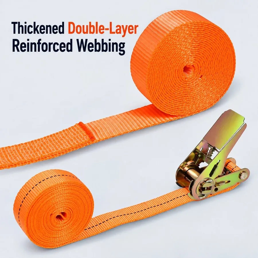 Heavy-Duty Car & Truck Front Cargo Ratchet Strap with Metal Buckle - Adjustable, Secure Tie-Down for Safe Luggage Transport