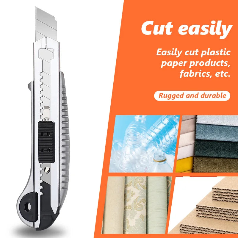 3 Pack Utility Knife Box Cutter Retractable, Compact Box Knife for Cartons, Cardboard and Boxes, with 10 Piece 18mm Wider