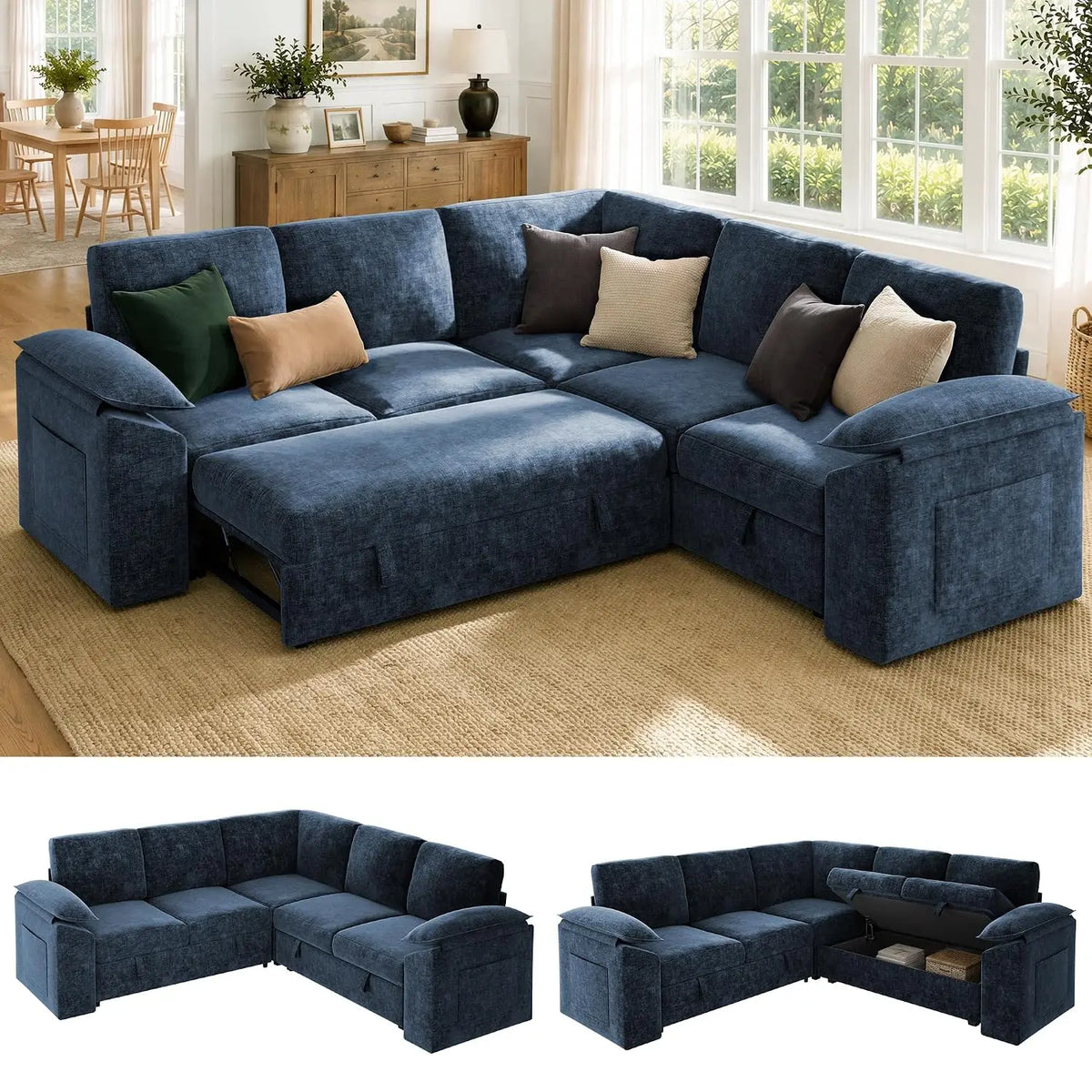 85" Modular Sectional Sleeper Sofa with Pull Out Bed, Black, Customized