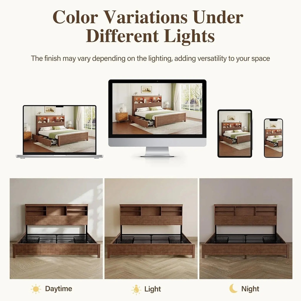 King Bed Frame with 4 Storage Drawers for Bedroom, Customized