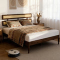Solid Wood Bed Frame With Headboard, Platform Panel, Brown, Customized