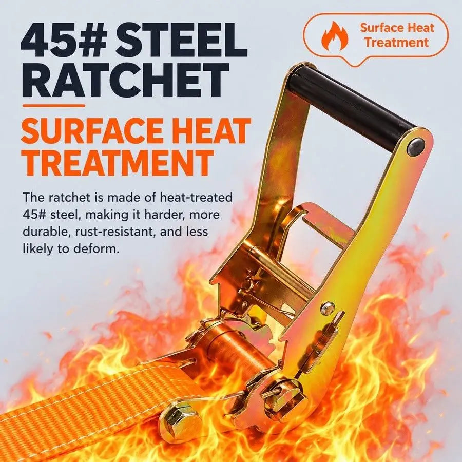 Heavy-Duty Car & Truck Front Cargo Ratchet Strap with Metal Buckle - Adjustable, Secure Tie-Down for Safe Luggage Transport