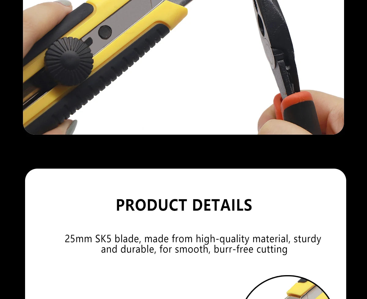 25mm Utility Knife SK5 Stainless Steel Blade Retractable Knife Box Cutter Snap-off Pocket Utility Knives DIY Art Outdoor TOVIA