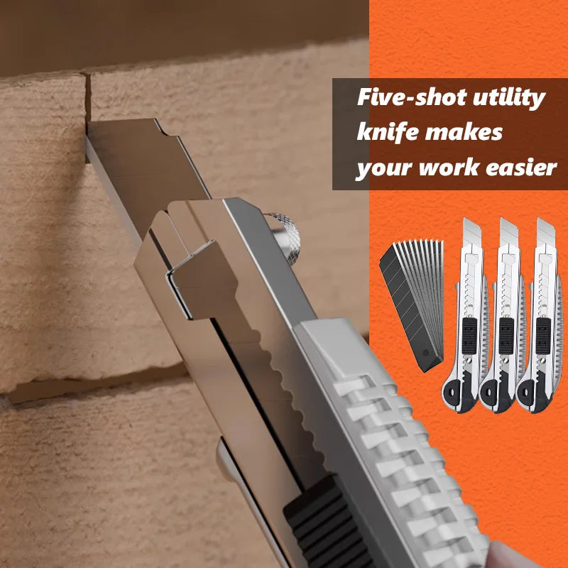 3 Pack Utility Knife Box Cutter Retractable, Compact Box Knife for Cartons, Cardboard and Boxes, with 10 Piece 18mm Wider