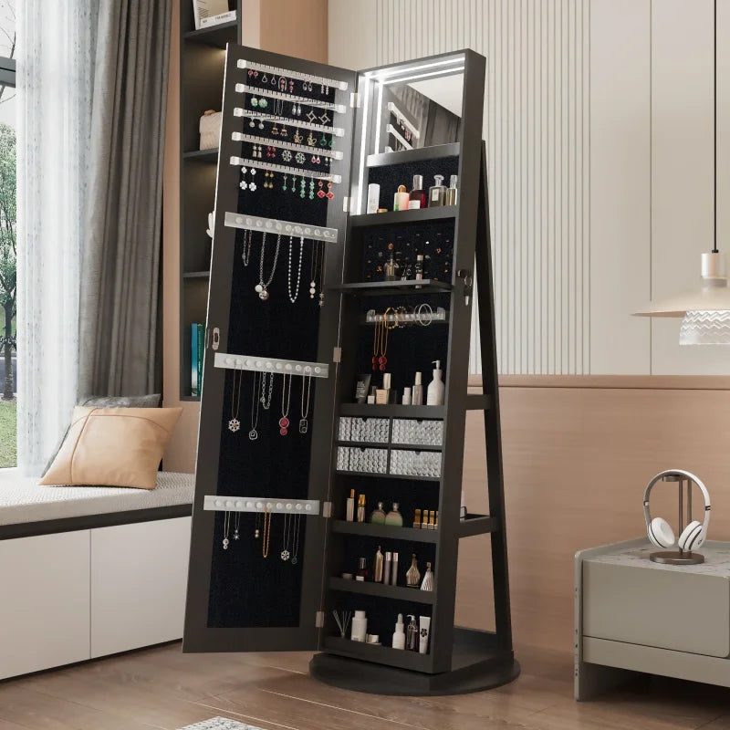 Dresser Jewelry Makeup Movable Rotation Big Mirror Lock Vanity Table Large Storage For Bedroom