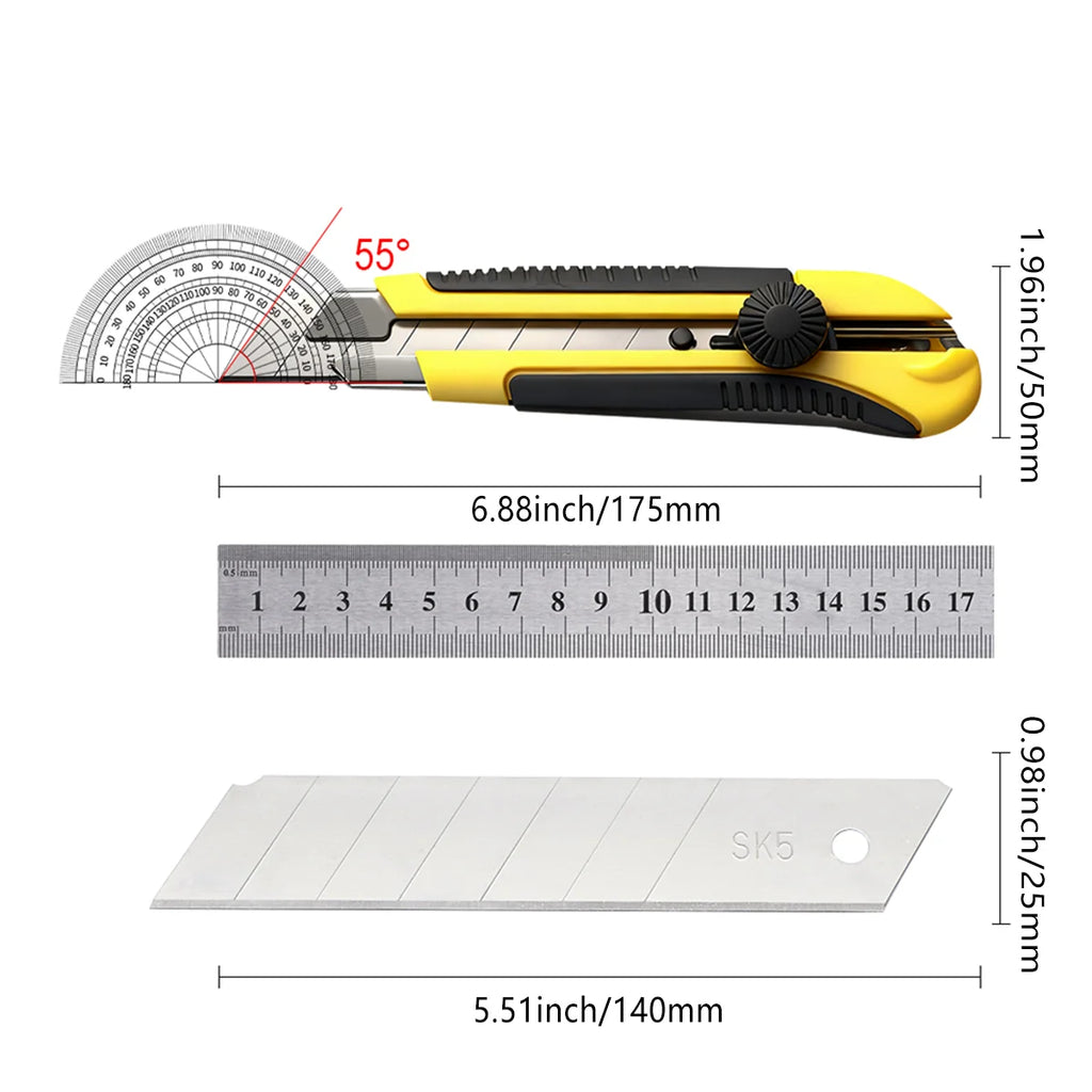 25mm Utility Knife SK5 Stainless Steel Blade Retractable Knife Box Cutter Snap-off Pocket Utility Knives DIY Art Outdoor TOVIA