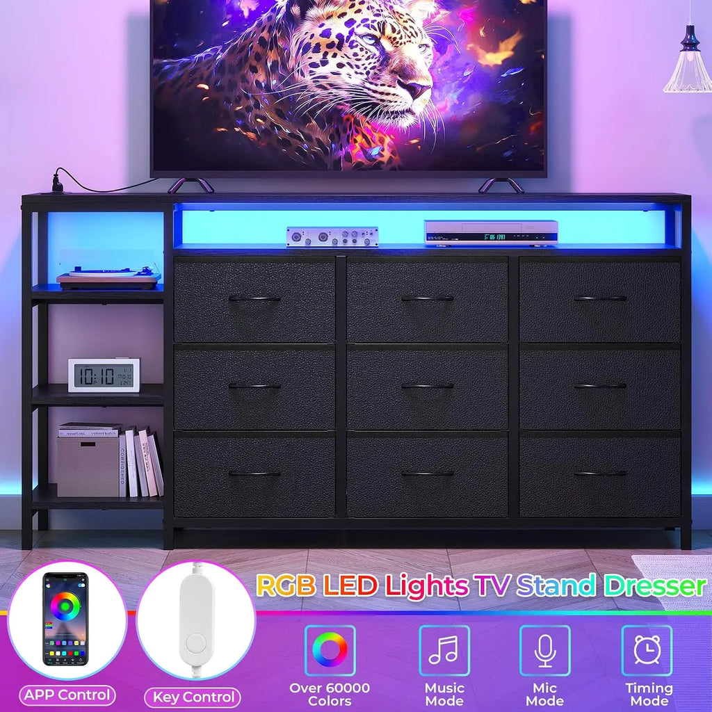 LED TV Stand Dresser 9 Drawers For 55 60 Inch Bedroom Storage, Customized