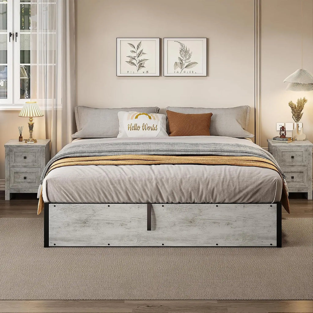 Full Size Lift Up Storage Bed Frame, White Oak, No Box Spring, Space Saving Hidden Storage, No Headboard, Modern Farmhouse, Easy