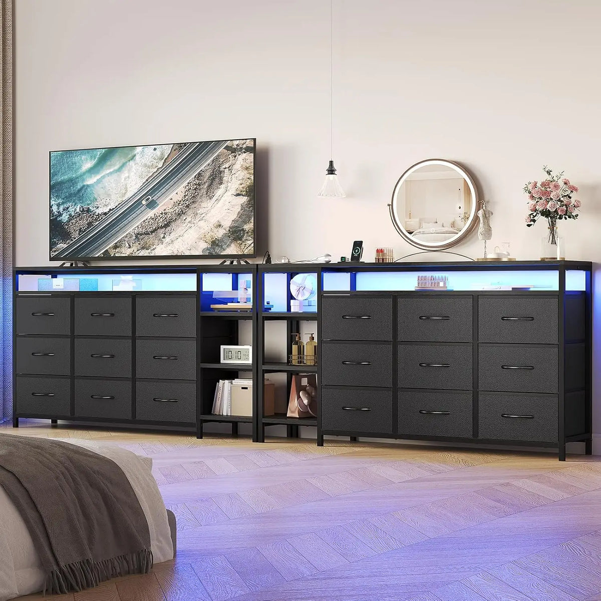 LED TV Stand Dresser 9 Drawers For 55 60 Inch Bedroom Storage, Customized