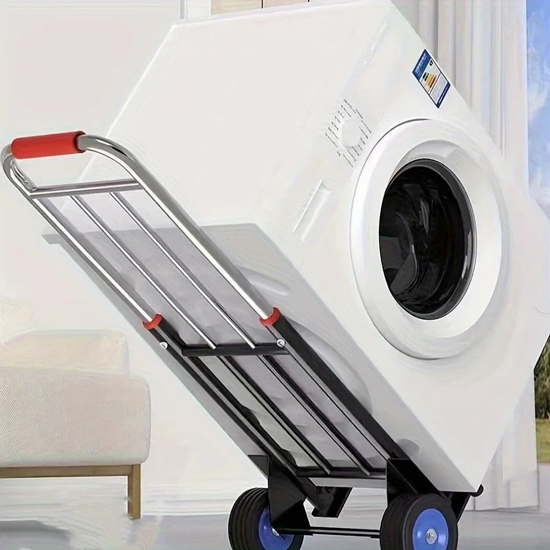 Adjustable Height Foldable Hand Truck with Wheels -Heavy Duty Steel Frame, Portable Utility Cart for Home, Shopping, Luggage Use