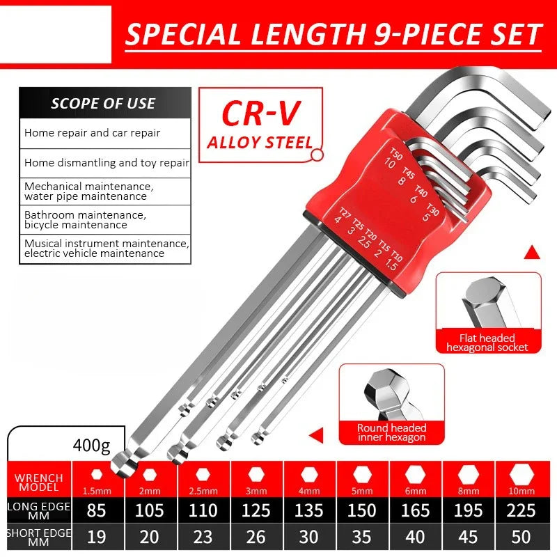 Allen Key Set，Allen Hex Wrench Screwdriver Set With Sleev Universal Torque Long Metric,for Motorcycles, Bicycles