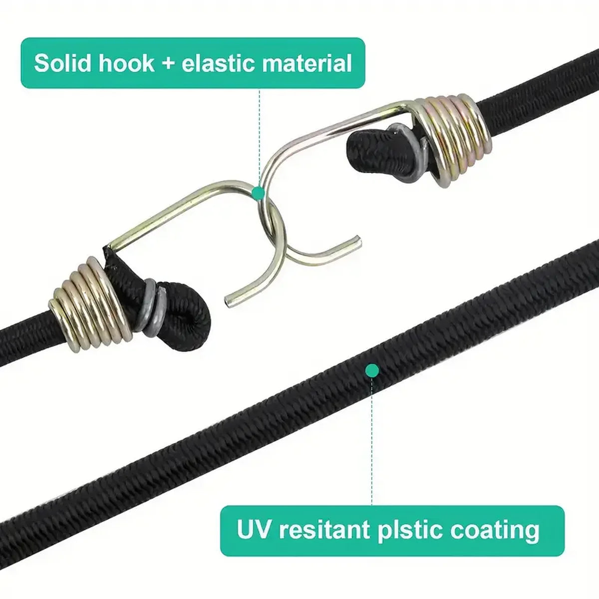 3/6pcs Heavy Duty Black Bungee Cords with Hooks - 6 Pack - Durable Elastic Straps for Securing Cargo and Outdoor Use
