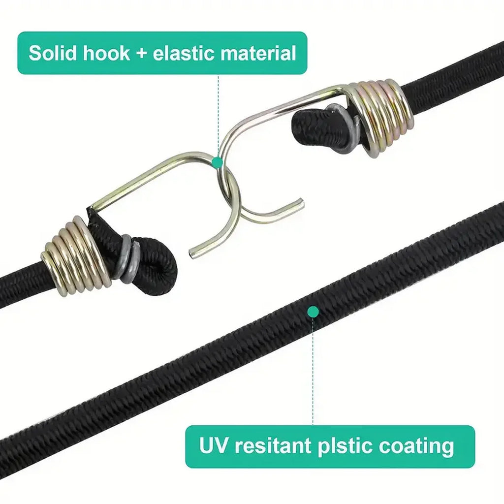 3/6pcs Heavy Duty Black Bungee Cords with Hooks - 6 Pack - Durable Elastic Straps for Securing Cargo and Outdoor Use