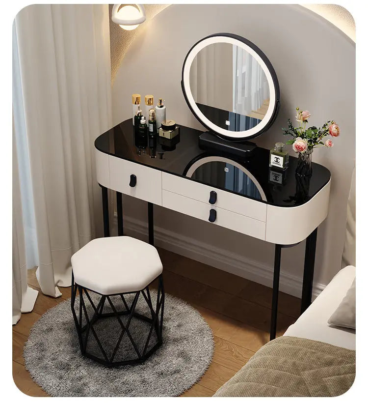 Led Light Mirror Dressing Table Desk Drawers French Wood Vintage Elegant Makeup Vanity Luxury Modern Storage Pink Furniture