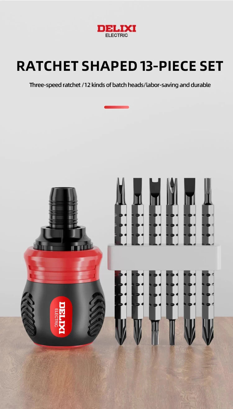 Screwdriver Set of 13 Pieces, Ratchet Set, Multi-functional Cross and Diagonal Use, Extendable, Mini , Household Manual Tool