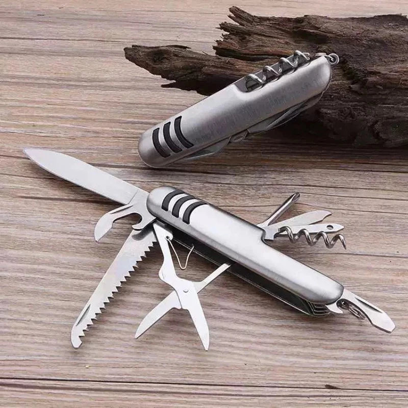 Utility Knife, 11-in-1 Pocket Knife with Screwdriver, Stainless Steel Bottle Opener, Wood Saw Scissors, Outdoor Emergency Tool