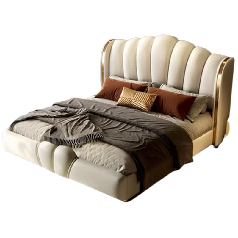 Modular Designer Aesthetic Bed Frame King Size Queen Double Bed Frame White Faux Leather Camas Matrimonial Bedroom Furniture