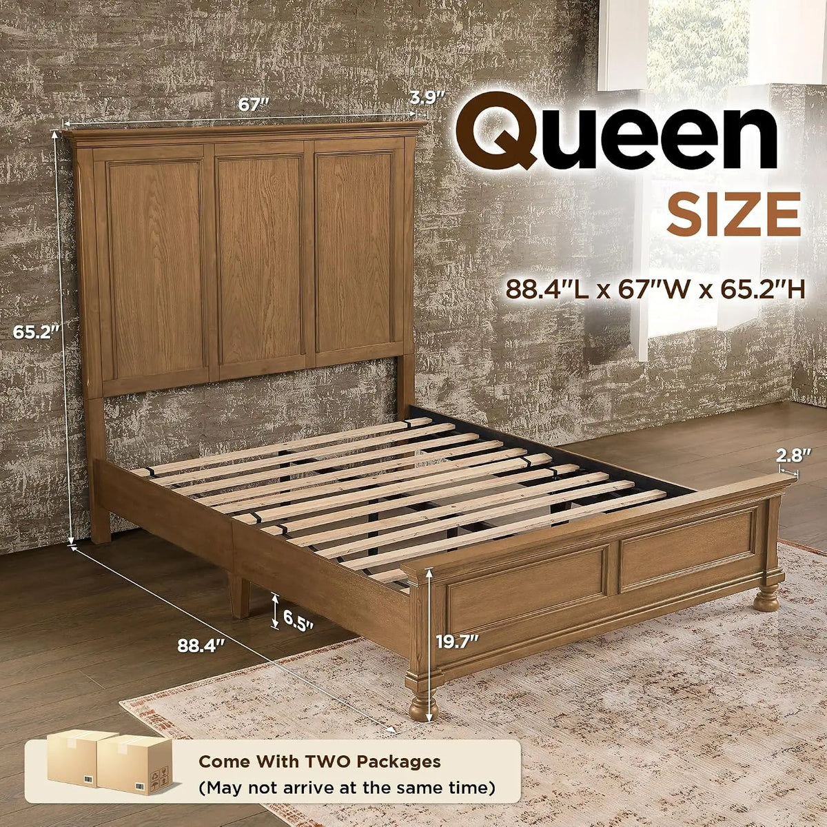 Solid Wood Queen Platform Bed Frame Traditional Style No Box Spring Needed, Customized