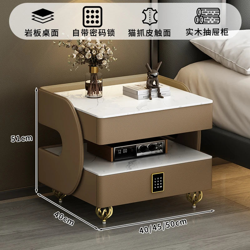 Modern Designer Nightstands With Lock Minimalist Premium Aesthetic Bedside Table Metal Legs Glamour Table De Nuit Furnitures