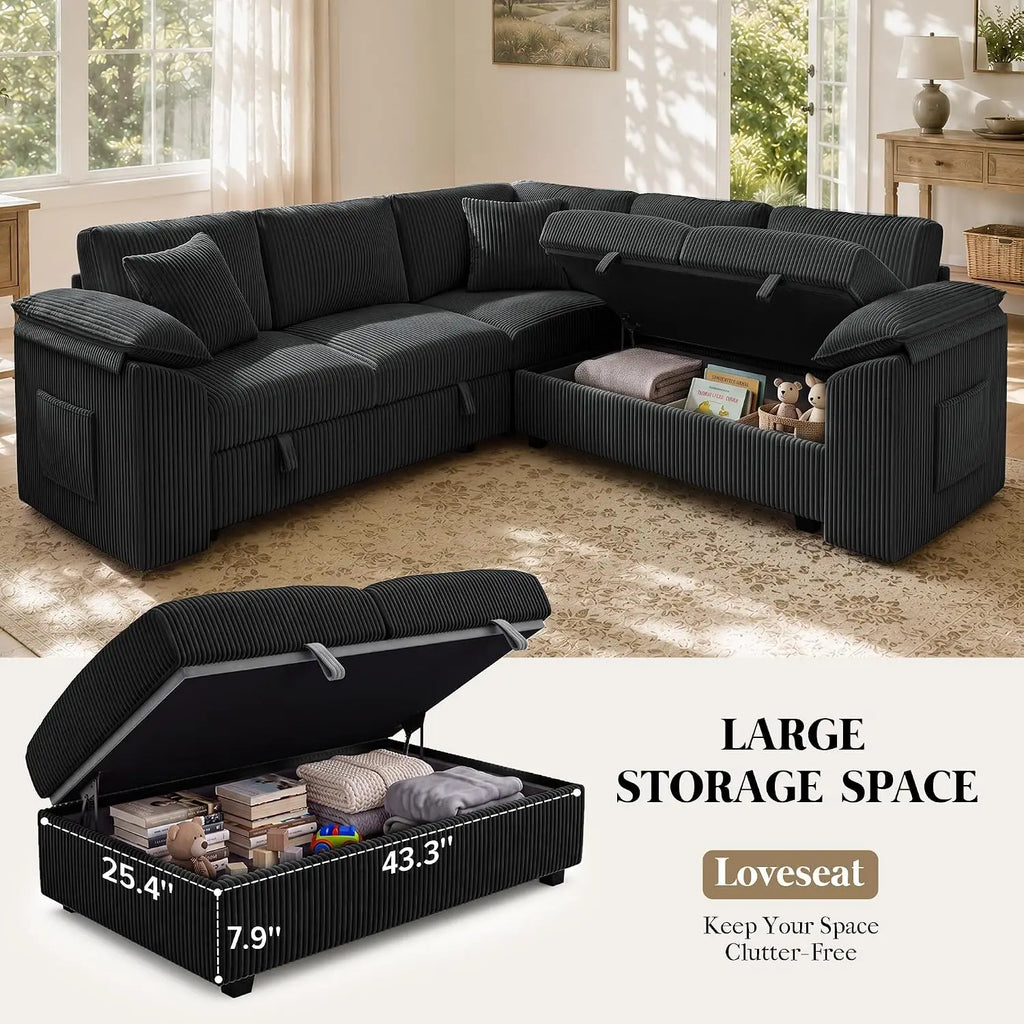 85" Modular Sectional Sleeper Sofa with Pull Out Bed, Black, Customized