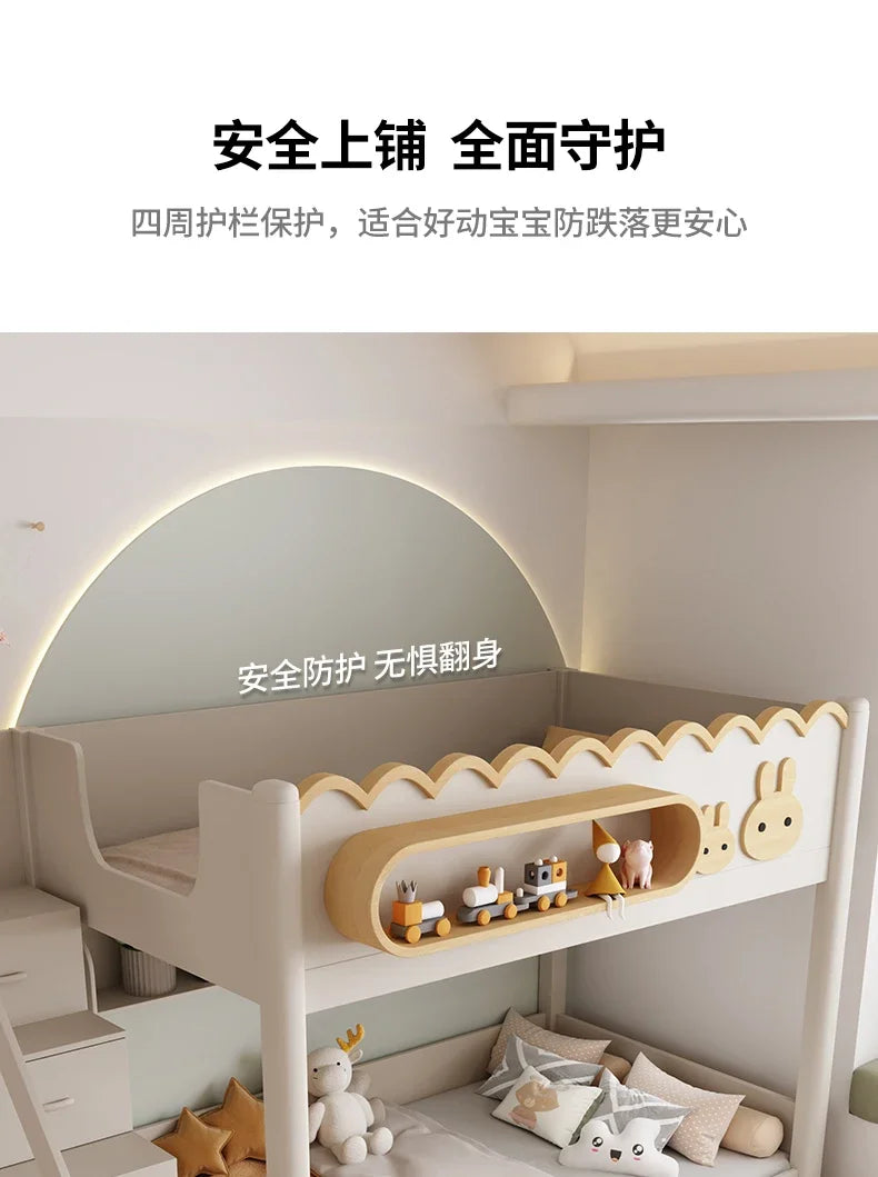 135x190cm Modern Bunk Full Size Bed Full Sizebed Frame Dorm Room Essential Loftbed With Desk Loft Beds Double Home Furniture