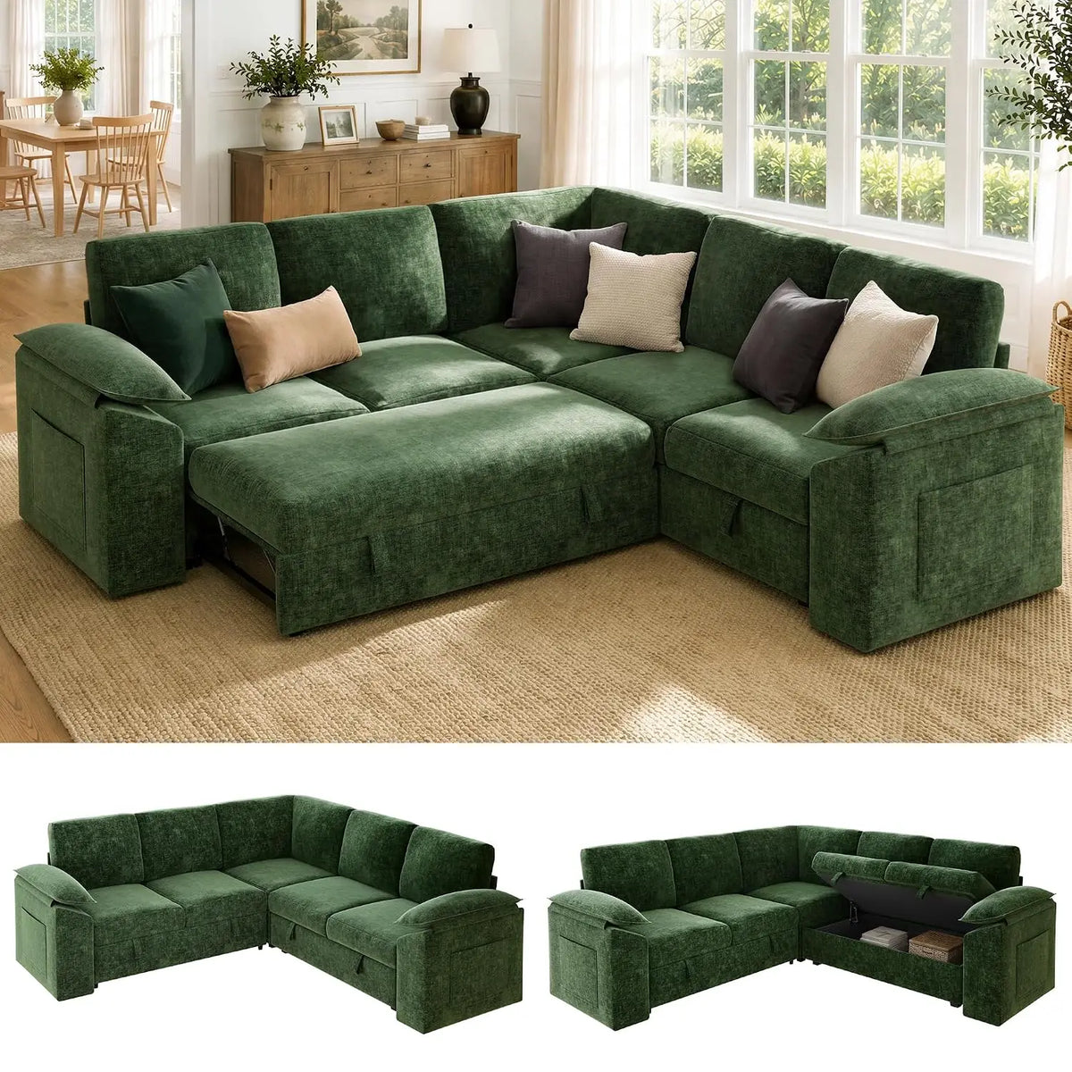 85" Modular Sectional Sleeper Sofa with Pull Out Bed, Black, Customized