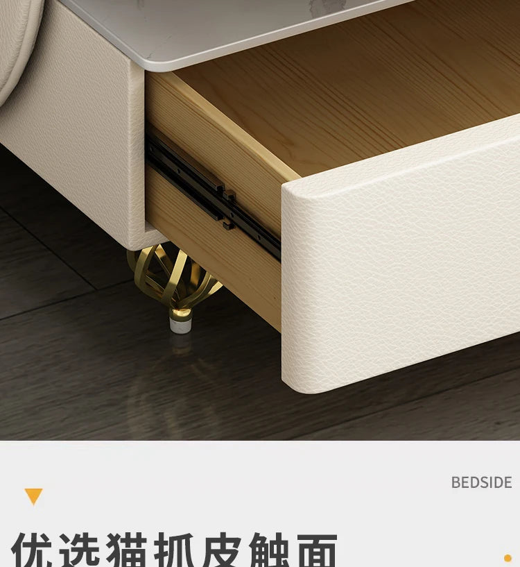 Modern Designer Nightstands With Lock Minimalist Premium Aesthetic Bedside Table Metal Legs Glamour Table De Nuit Furnitures