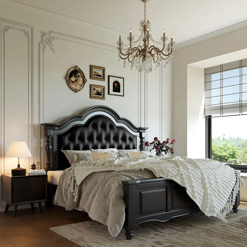Wooden Design Bed Bedroom King Size Luxury European Floor Frame Bed Sleeping Princess Leather Letto Matrimoniale Home Furniture