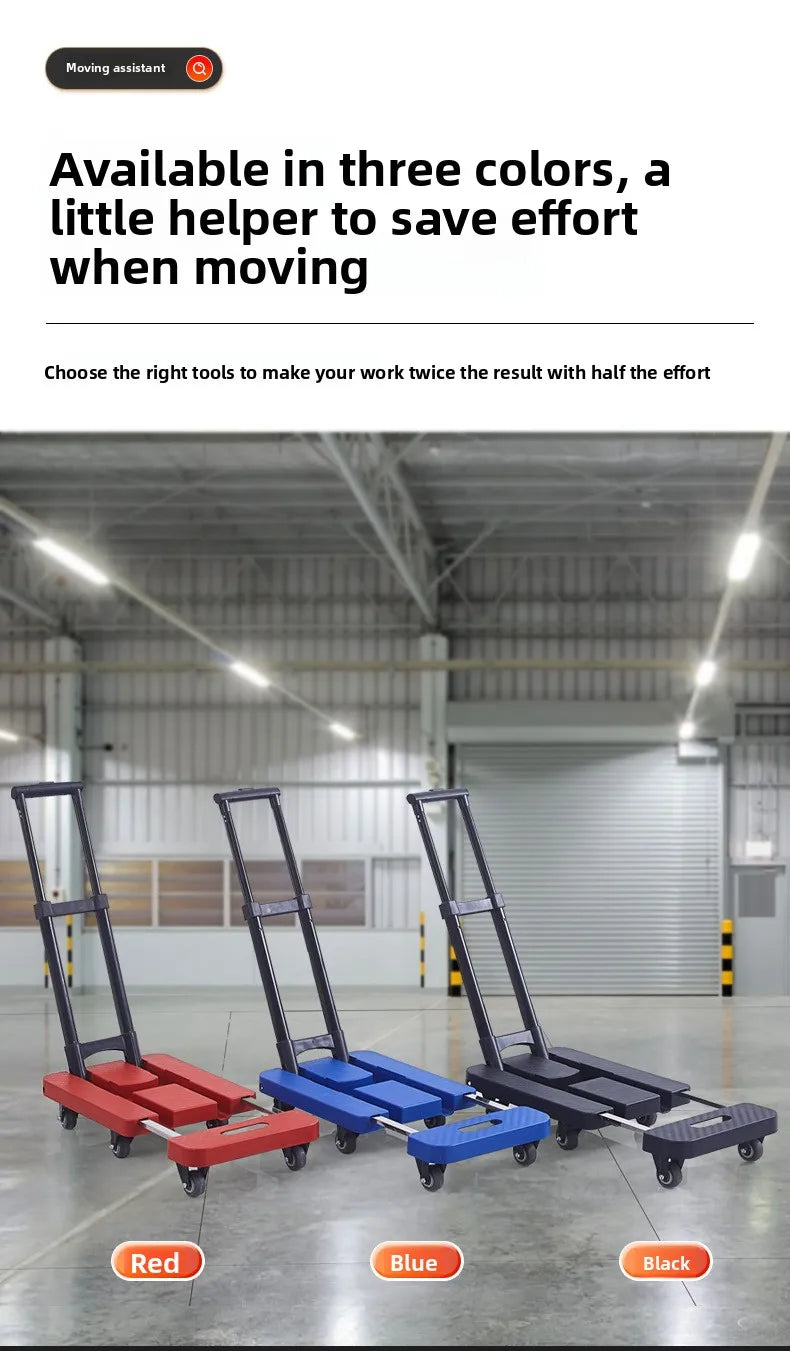 Portable Folding Hand Truck 100kg Load Capacity Home Cargo Flatbed Cart Mute/Regular Wheel Optional Luggage Trailer Drawbar Cart
