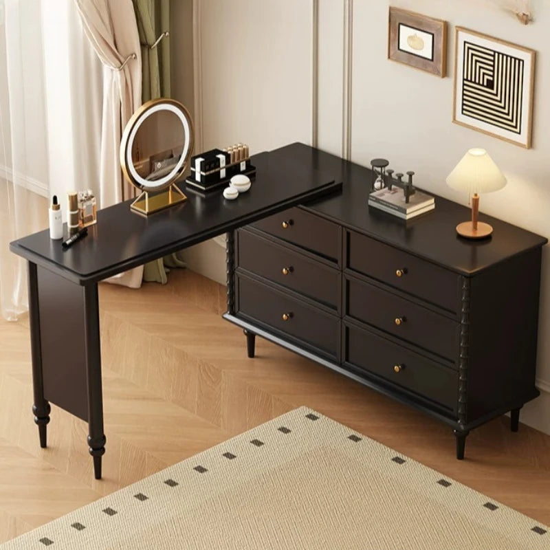 Black Double Dresser Makeup Vanity Vintage Drawers Wooden Long Makeup Vanity Luxury Storage Postazione Trucco Rome Furniture