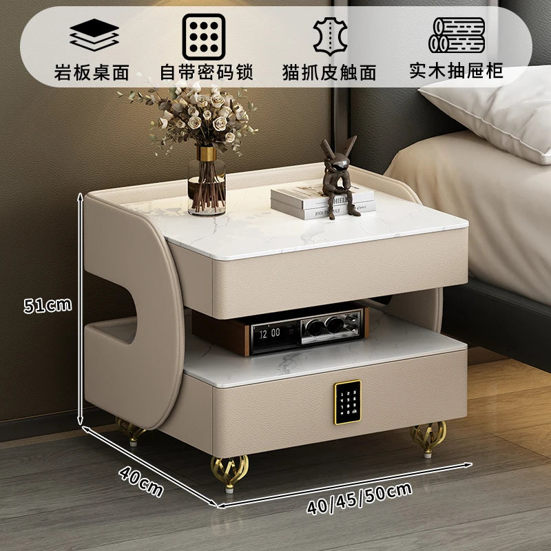 Modern Designer Nightstands With Lock Minimalist Premium Aesthetic Bedside Table Metal Legs Glamour Table De Nuit Furnitures