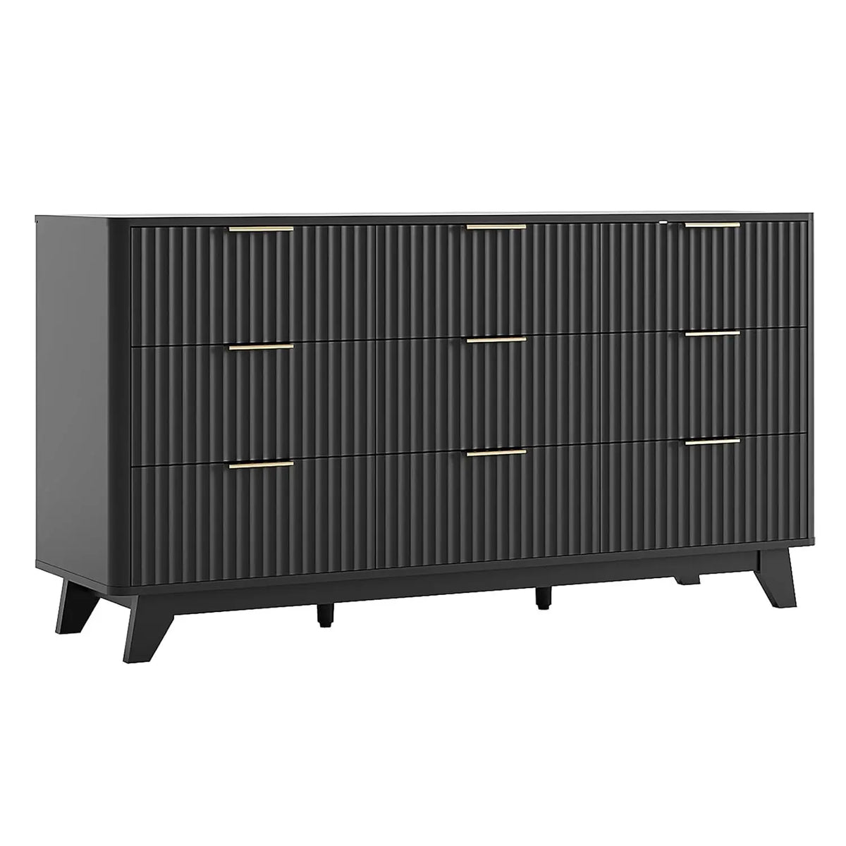 Fluted 57" Wide Modern Dresser With Metal Handle & Curved Profile, Wood Drawer Organizer For Bedroom, Black, Customized
