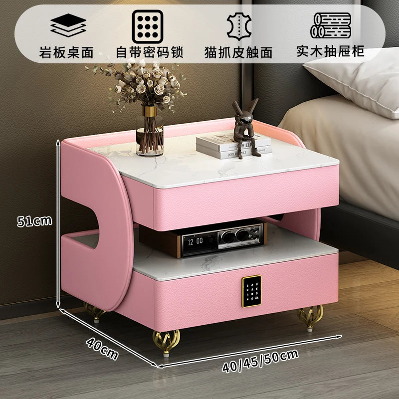 Modern Designer Nightstands With Lock Minimalist Premium Aesthetic Bedside Table Metal Legs Glamour Table De Nuit Furnitures