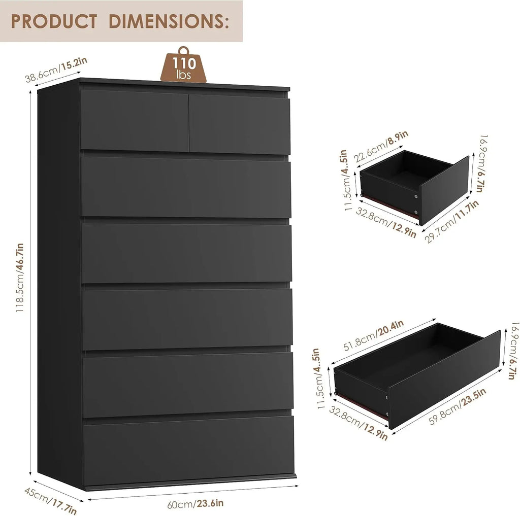 Black Dresser, Dresser for Bedroom, 7 Drawer Chest of Drawers