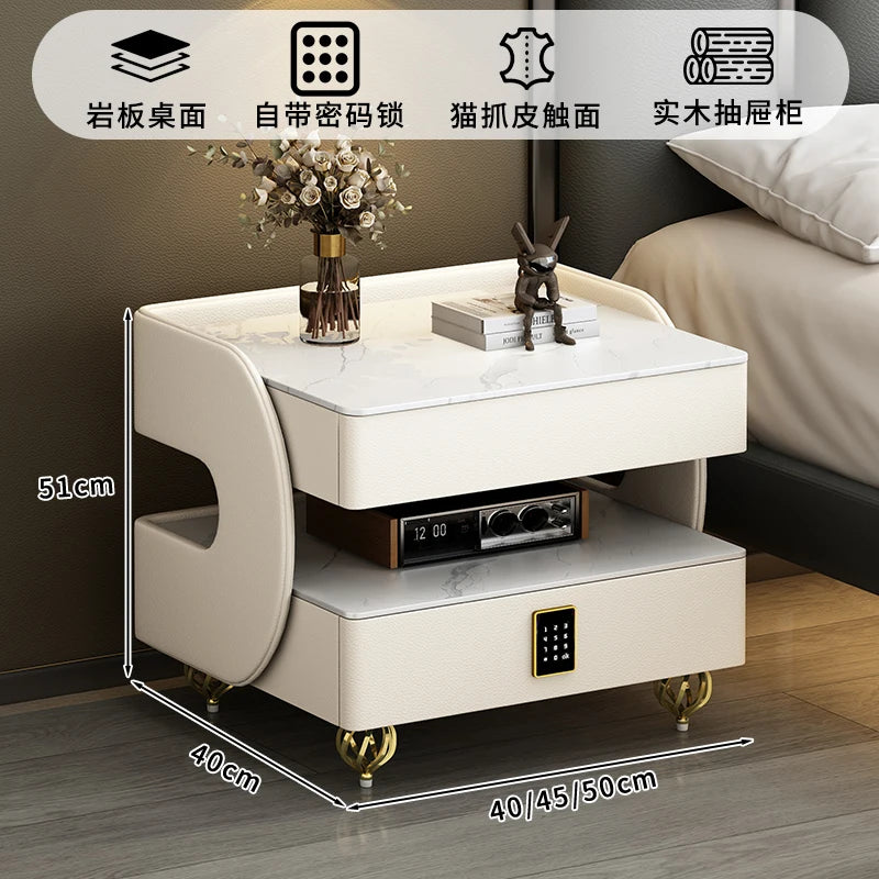 Modern Designer Nightstands With Lock Minimalist Premium Aesthetic Bedside Table Metal Legs Glamour Table De Nuit Furnitures